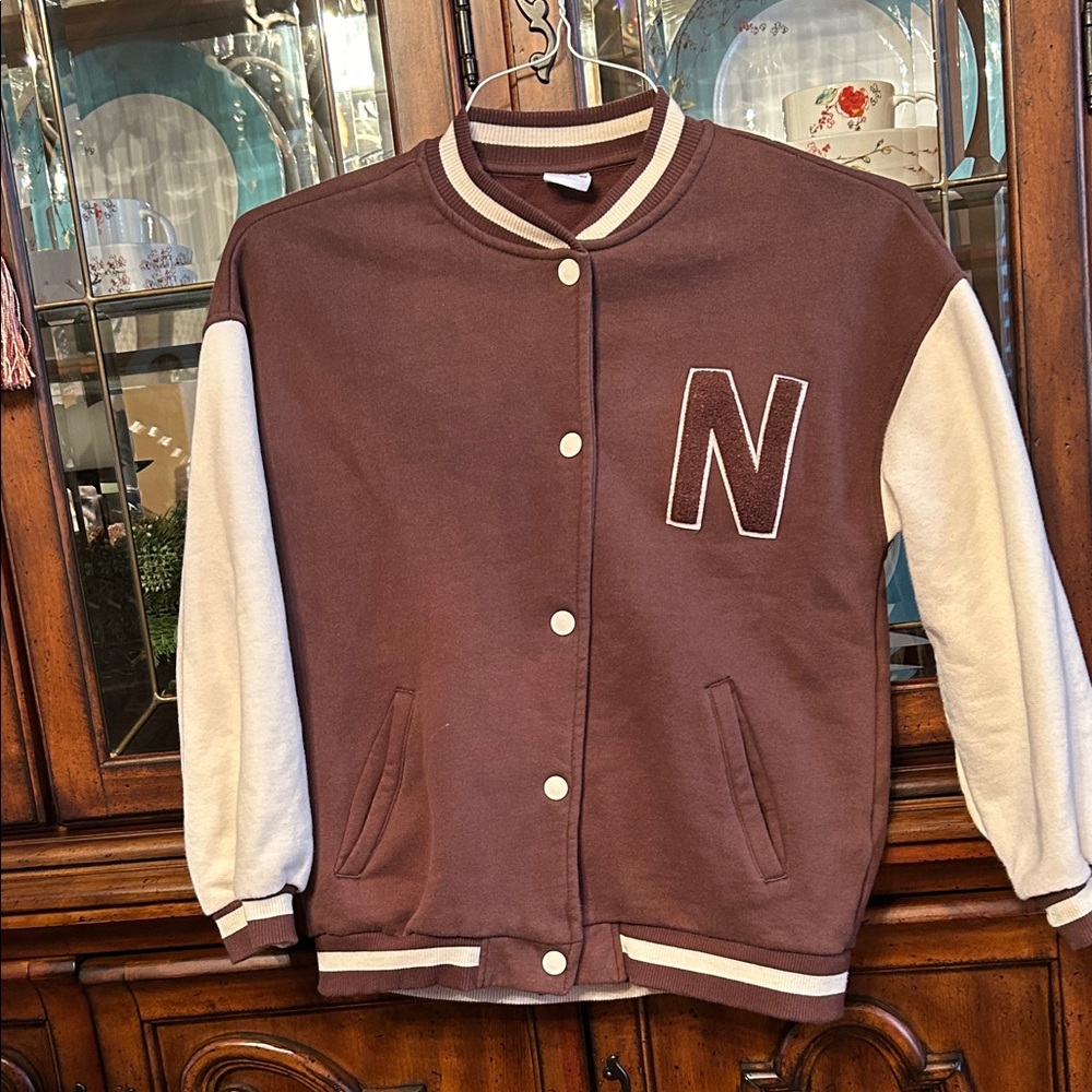 Zara Brown Jacket with Cream Sleeves and 'N' Patch